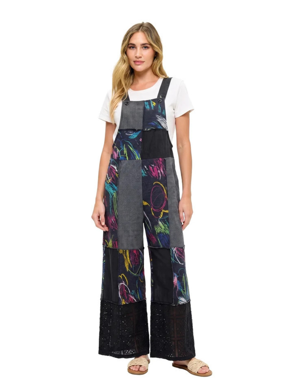 26901 | Yak & Yeti Boho Patchwork Colorblock Abstract Overalls | Sizes S/M-L/XL
